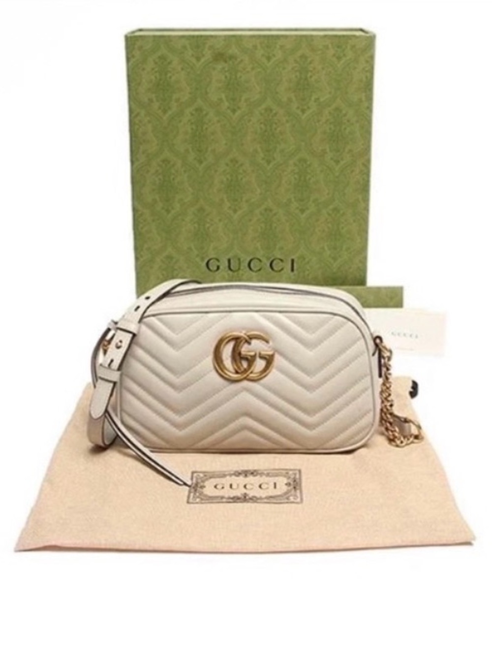 🔥Like New Gucci GG Shoulder Bag Gray Camera Marmont Chevron Quilted 🔥